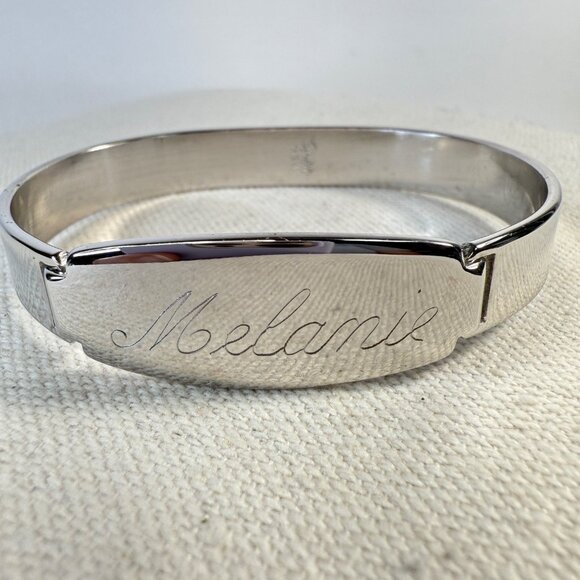 Vintage Spiedel USA Personalized Engraved Melanie‎ Bracelet Silver-Tone Hinged - Picture 1 of 9